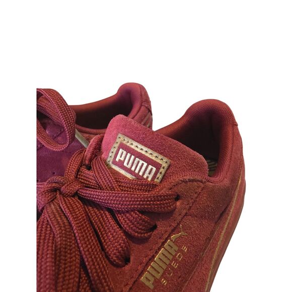PUMA Suede Kids Lace-Up Sneakers Burgundy Red Youth Size 5 Casual Shoes - Picture 2 of 10